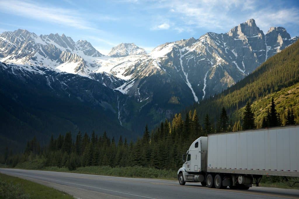 moving truck with mountains
